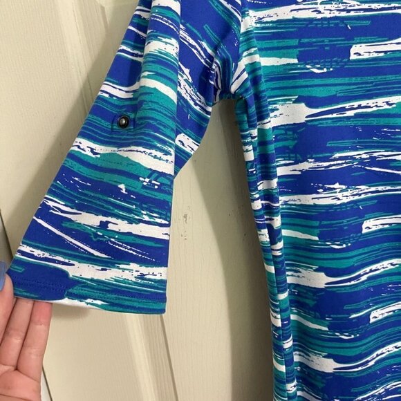 Lola Womens Blue Abstract Striped Roll Tab Sleeve Active T-Shirt Dress Medium - Picture 3 of 6